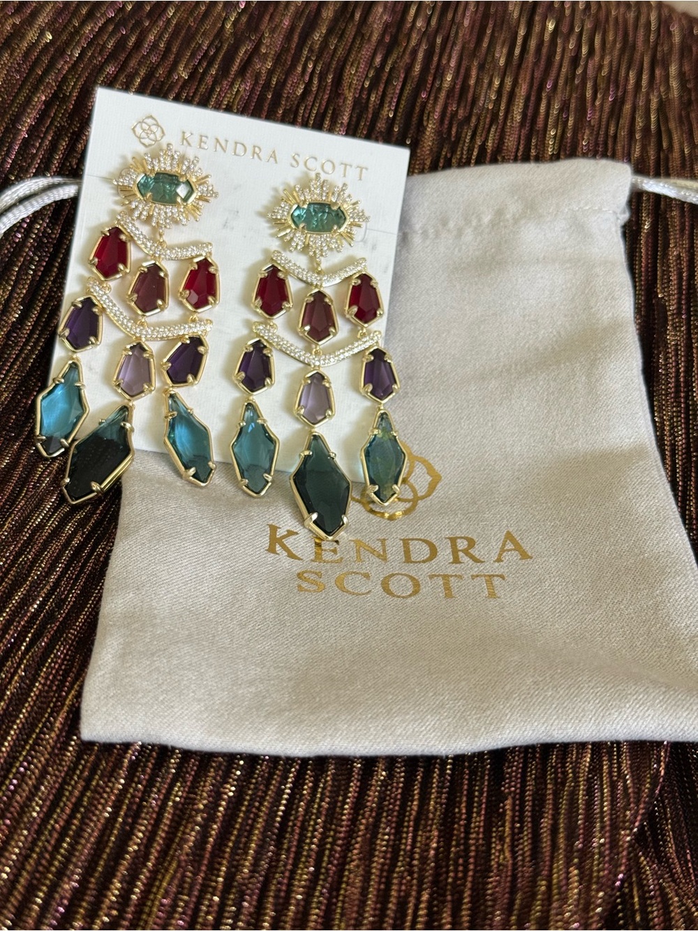 Kendra Scott Alexandria Tier Multi color Stone Chandelier Earrings Gold